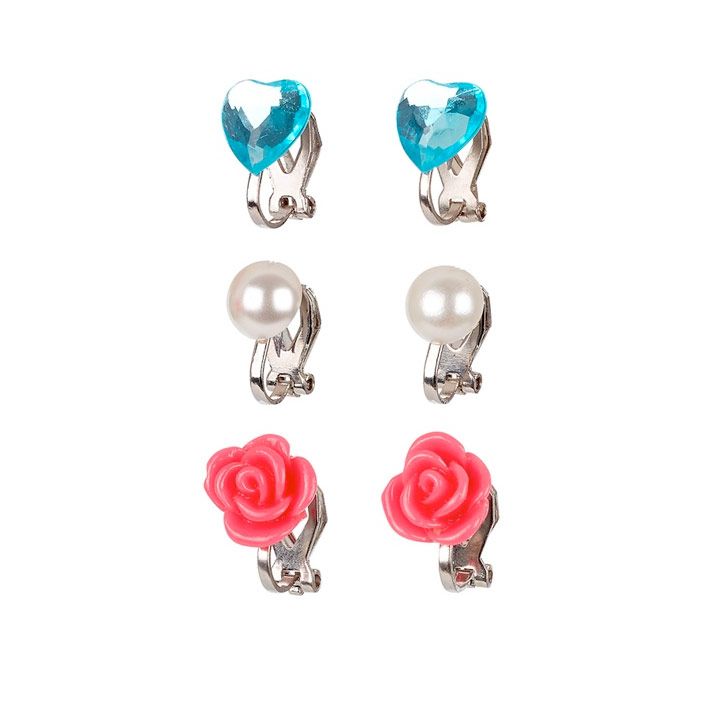  Øreringe med clips rosa og blå 3 par 
