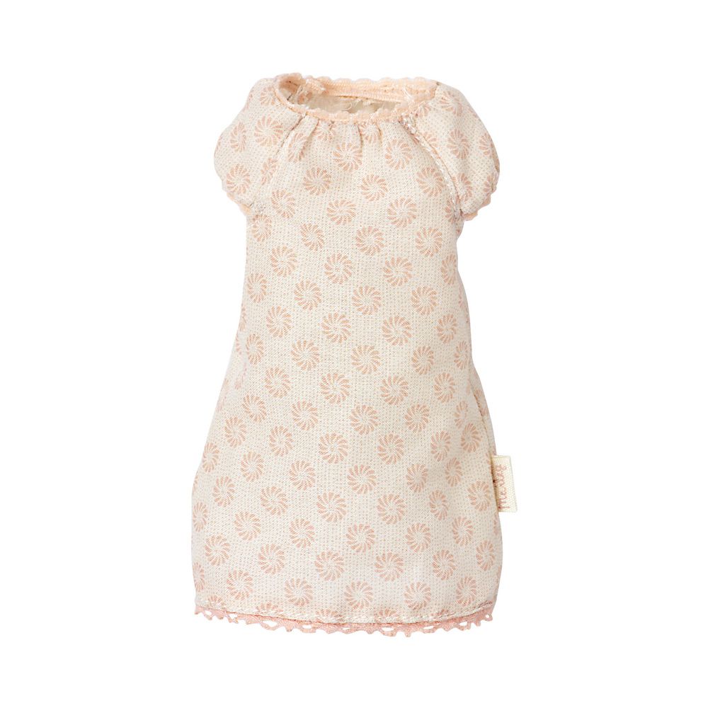 maileg natkjole til bunny size 1. Sød natkjole i bomuld med et fint mønster i rosa farver. Natkjolen har et fint lille ærme med rynk i kanten.