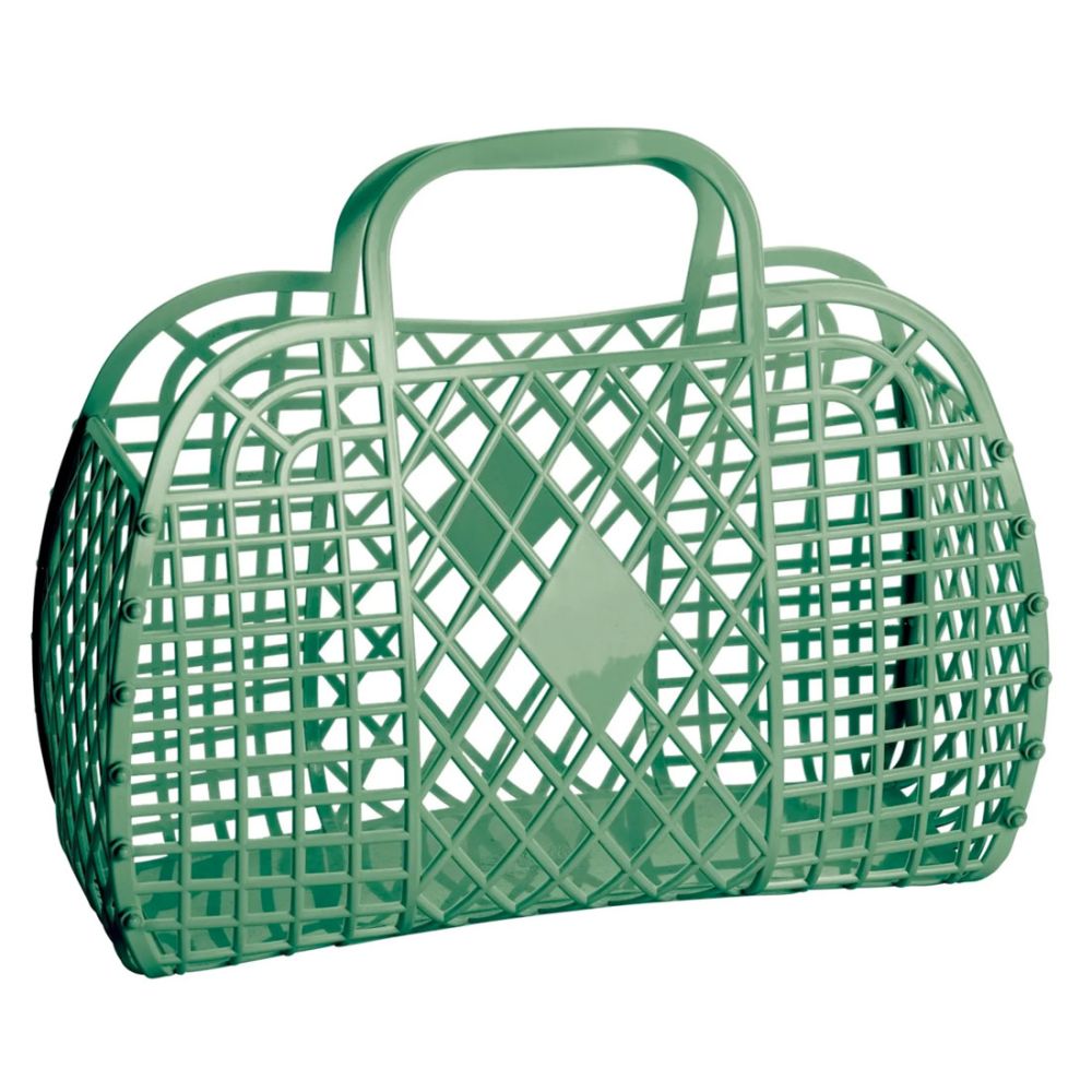 Sun Jellies Retro basket i oliven grøn. Sommerlig nettaske i flot grøn farve.