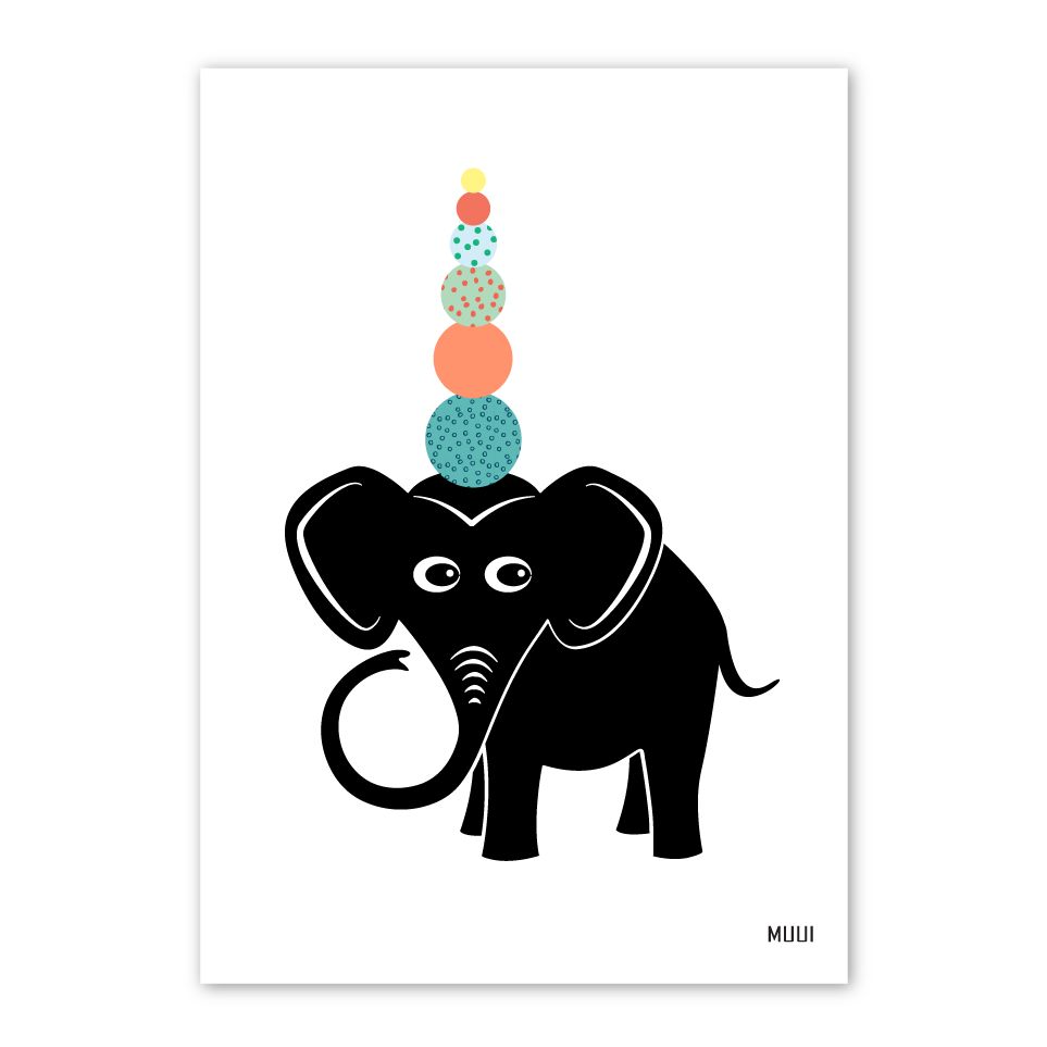 Muui Plakat A4 elefant med bolde
