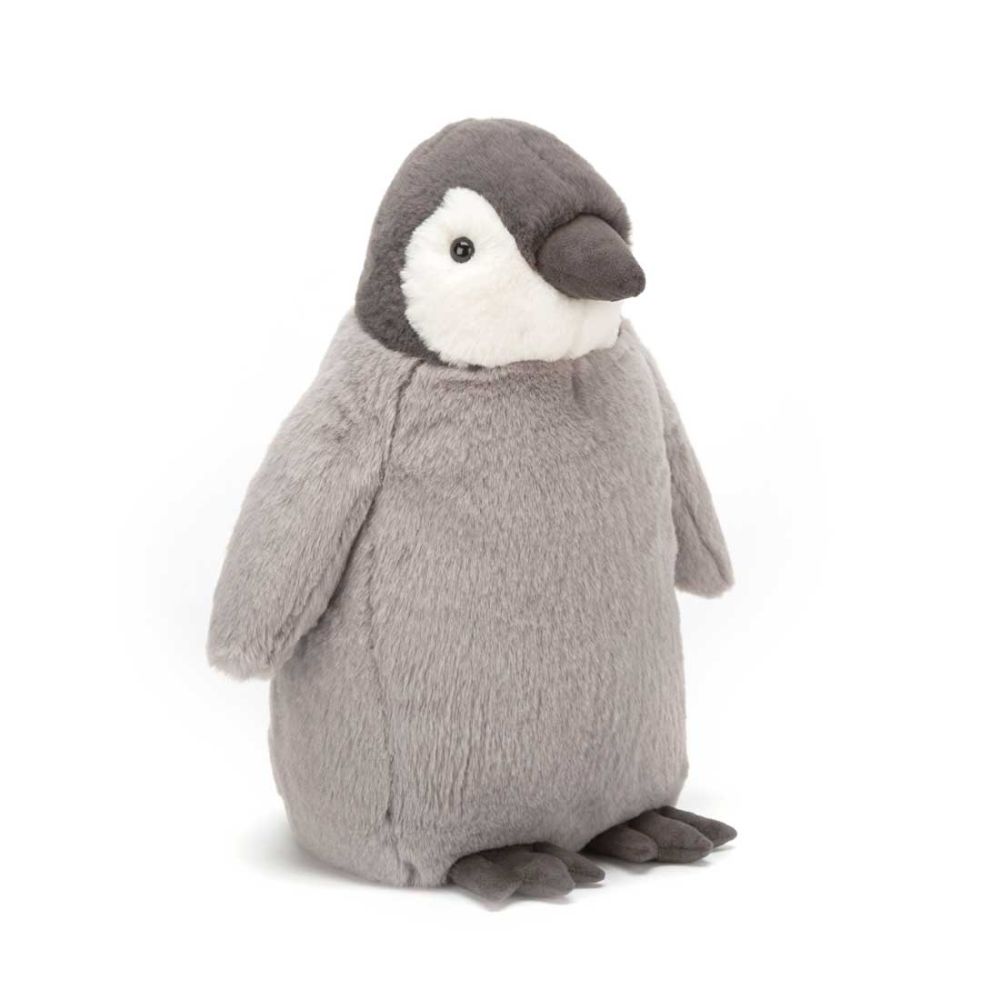 Lille Percy pingvin i grå naturtro toner fra Jellycat. 