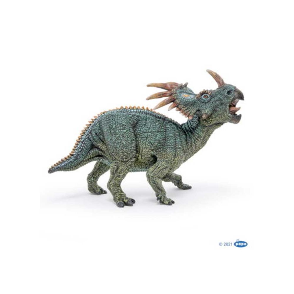 Grøn Papo Styracosaurus dinosaur med nakkeskjold og horn