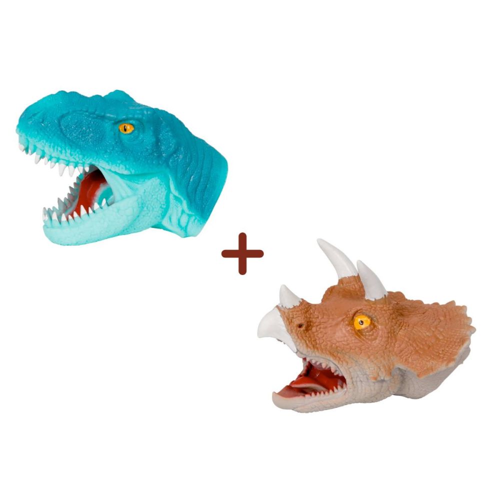 Natrutro T-rex og triceratops dinosaur hånddukker i kunststof