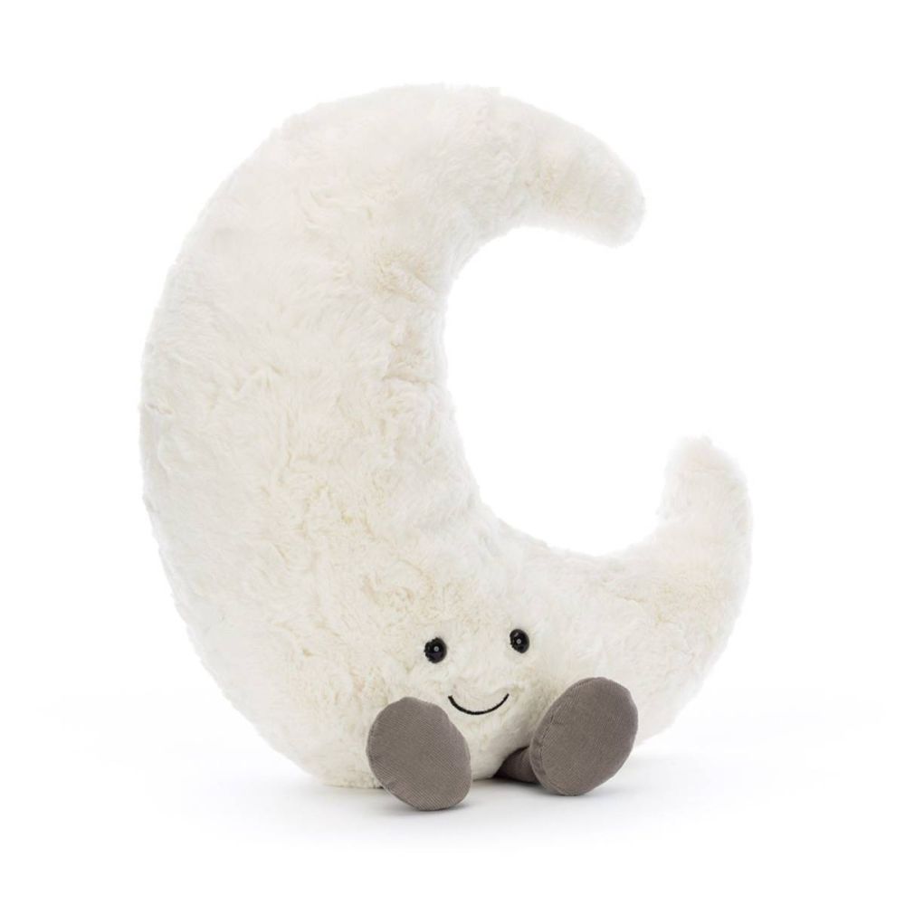 Kæmpe Jellycat bamse hvid halvmåne med smilende ansigt