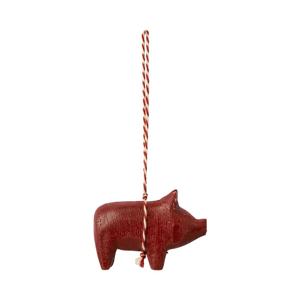 Maileg Juleophæng gris i træ rød 2023