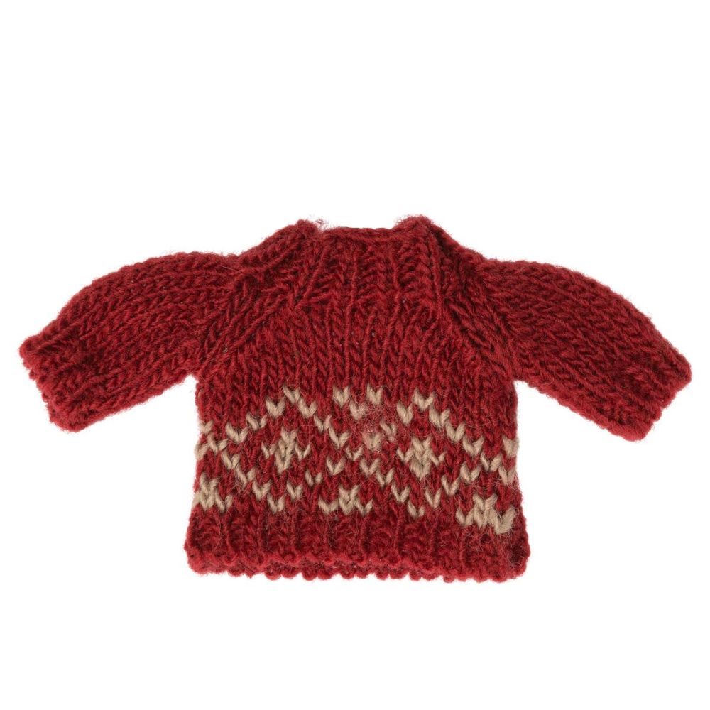 Rød striksweater med hvidt mønster til Maileg mor mus
