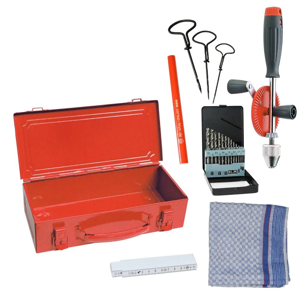Værktøjskasse i rød med indhold