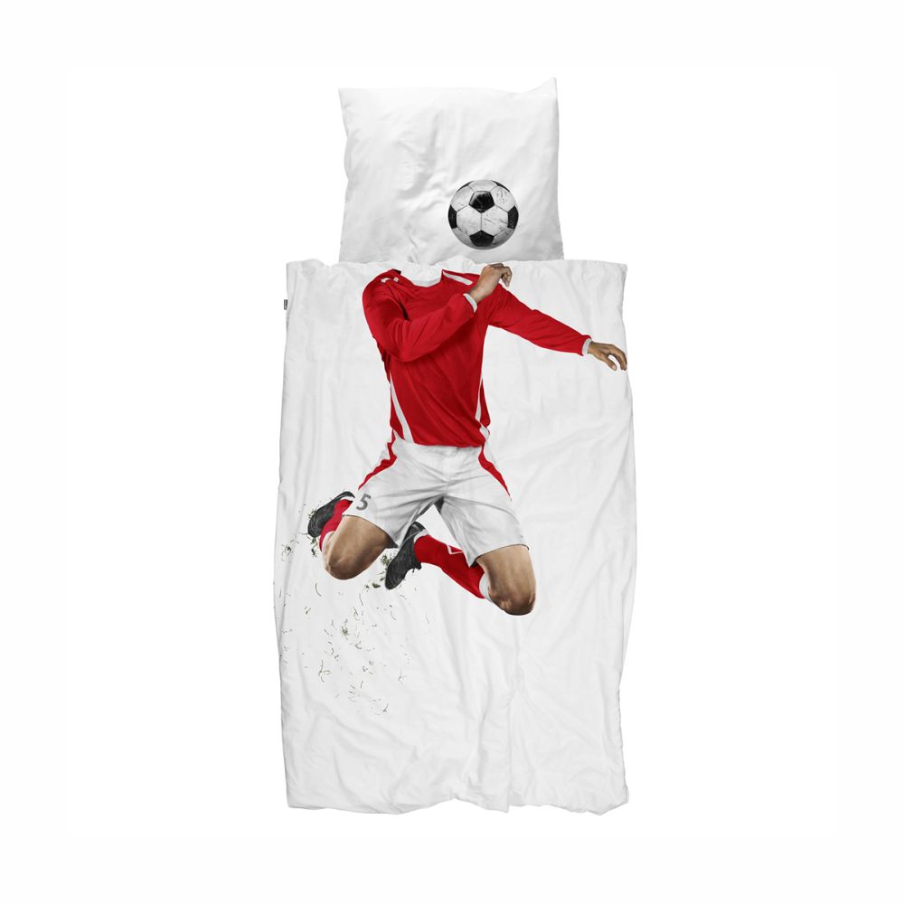 junior sengetøj med rød fodbold spiller fra snurk