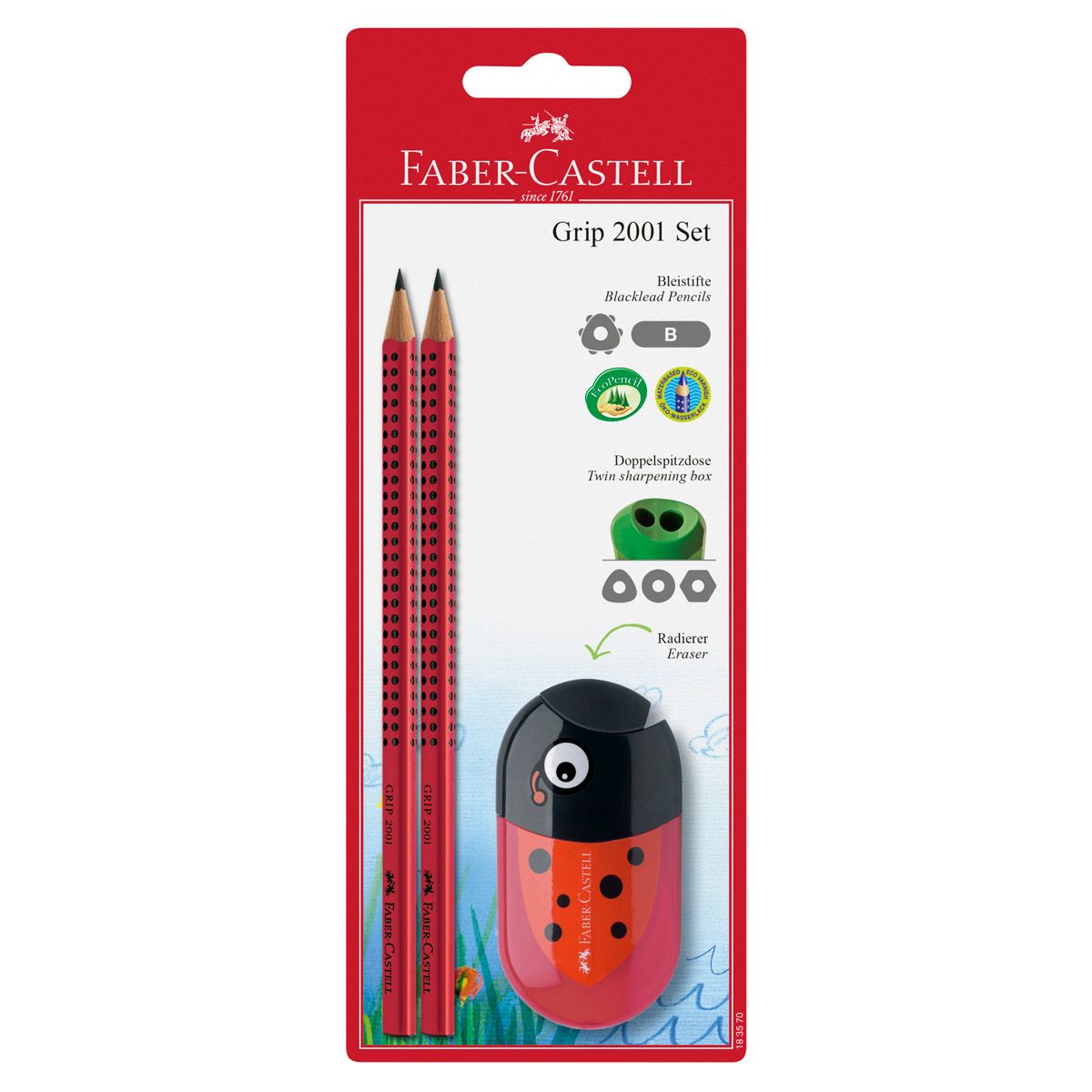  Faber-Castell 2 Grip blyanter mariehøne spidser 