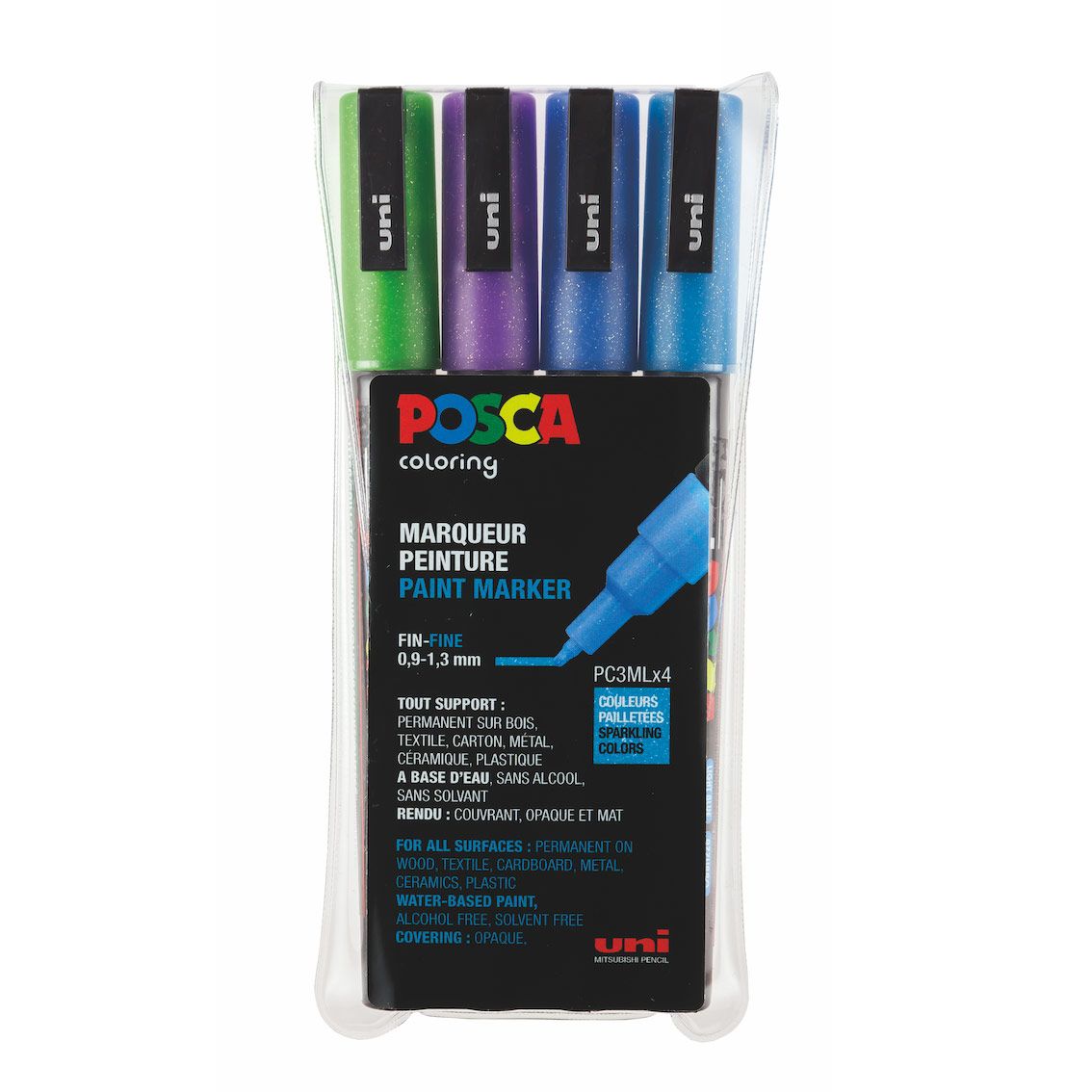  POSCA Uni tusser PC-3ML 4 stk. Glitter blue colors 