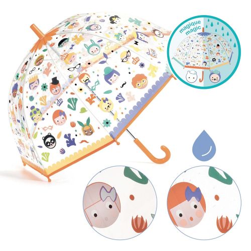Djeco magisk Paraply Ansigter - skifter farve når den bliver våd