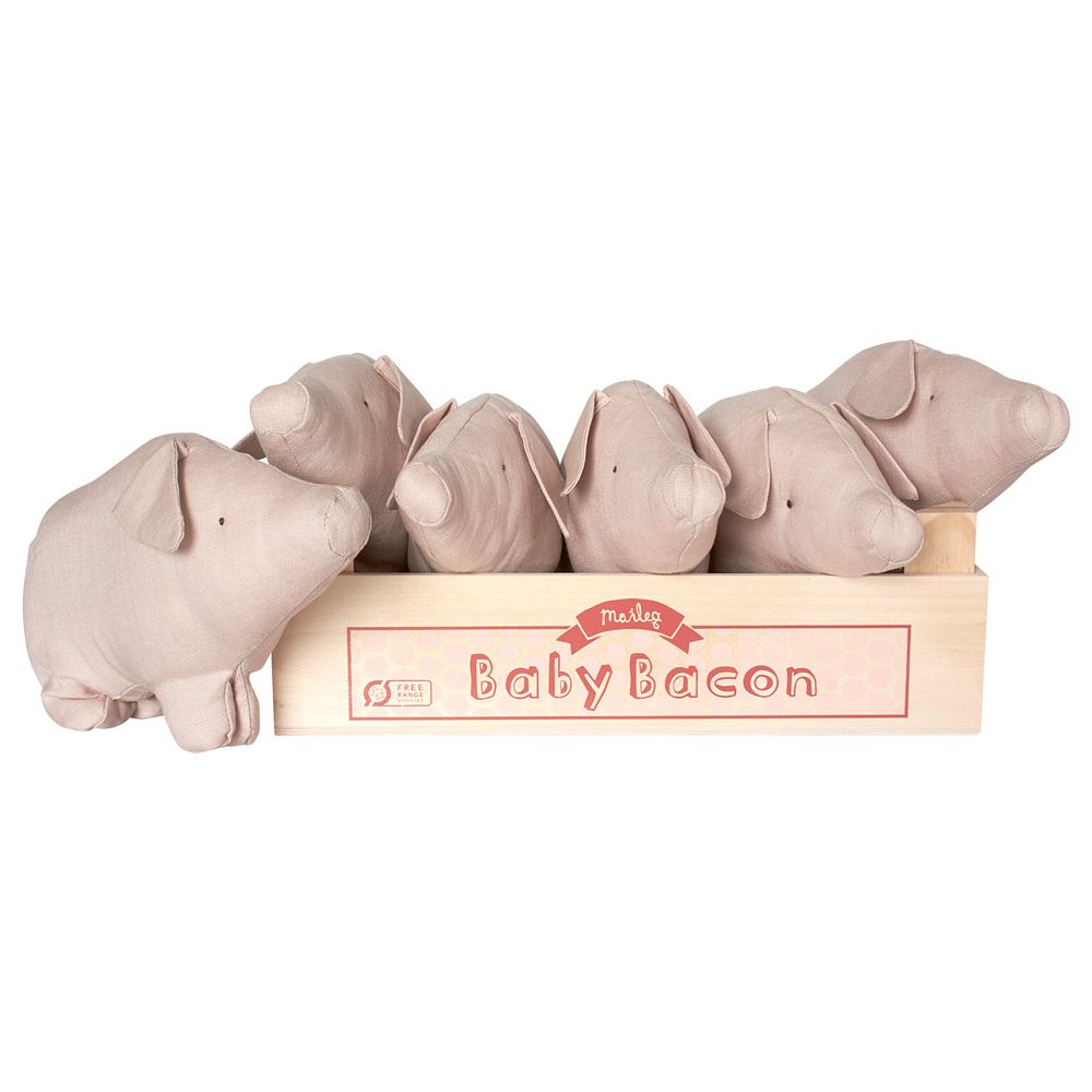 Maileg Baby Bacon 6 small grise i trækasse 