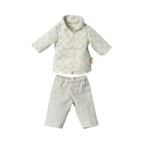 Maileg pyjamas med to forskellige tekstiler. Skjorten i et elegant mønster og bukser i små