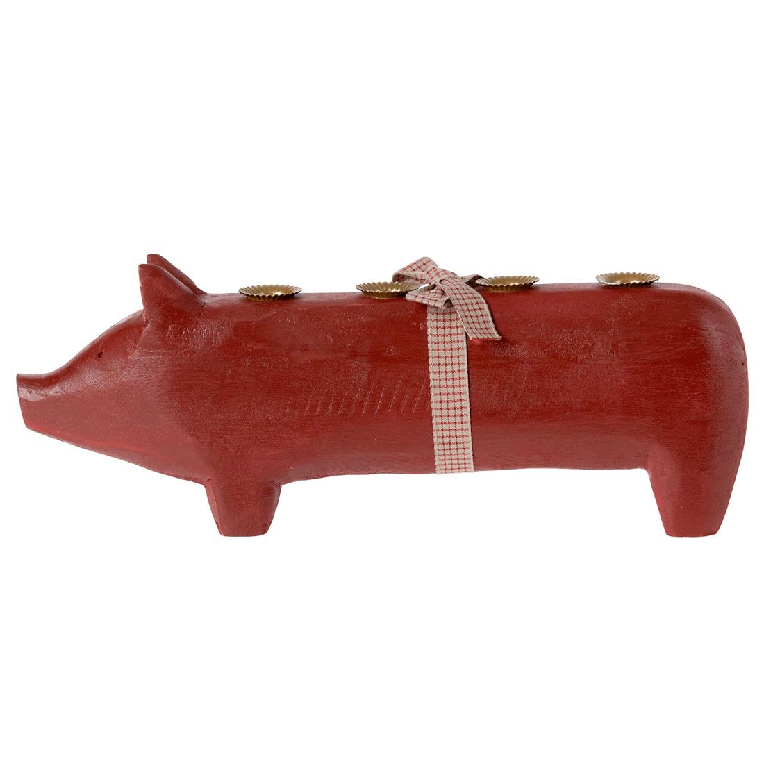 Maileg adventsstage i rød fra 2022. Rød gris med 4 bronze stearinlys holdere på ryggen.