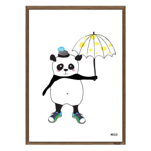 MUUI Plakat A3 Panda med paraply - gul
