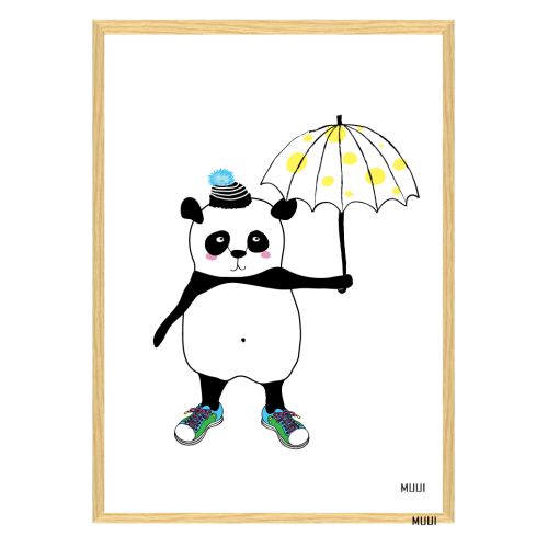 MUUI Plakat A3 Panda med paraply - gul