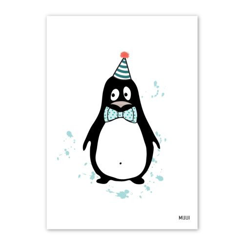 Plakat til børneværelset pingvin fest