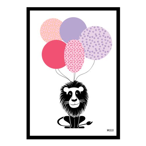 MUUI Plakat A3 løve med balloner - pige