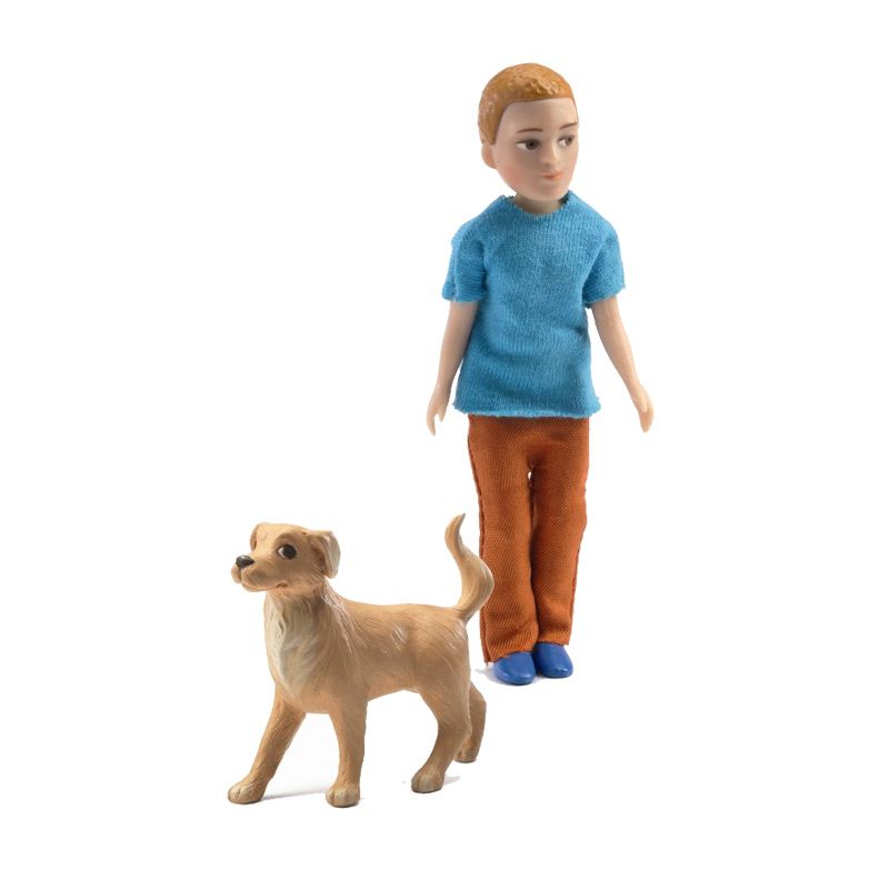 djeco dukkehus dukke Xavier med hund olisan.dk