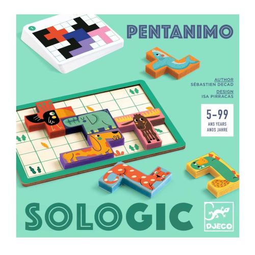 Djeco Sologoc Pentamino spil. Tetris inspireret spil, hvor man skal løse udfordringerne i stigende sværhedsgrad.