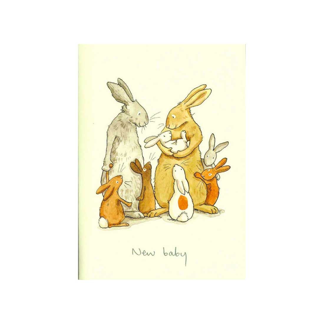 Dobbeltkort inkl kuvert illustreret med kaninfamilie samt teksten New Baby