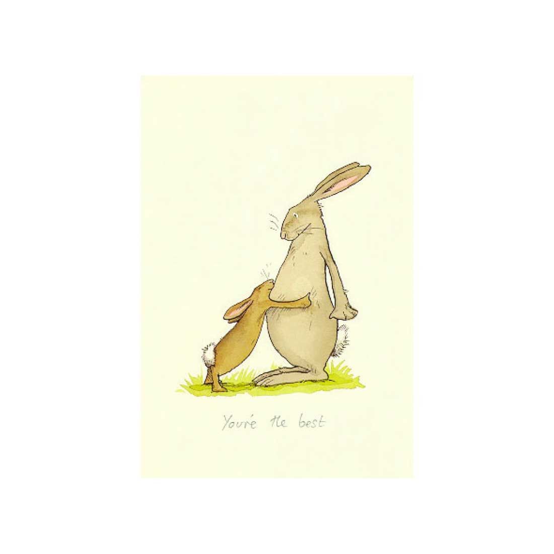 Dobbeltkort inkl. kuvert illustreret med kanin kram og teksten You're the Best