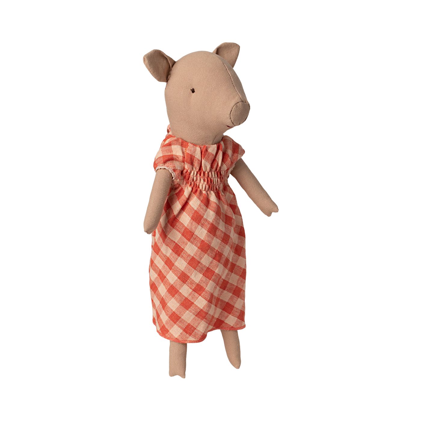 Maileg gris bamse i rødternet kjole 34 cm