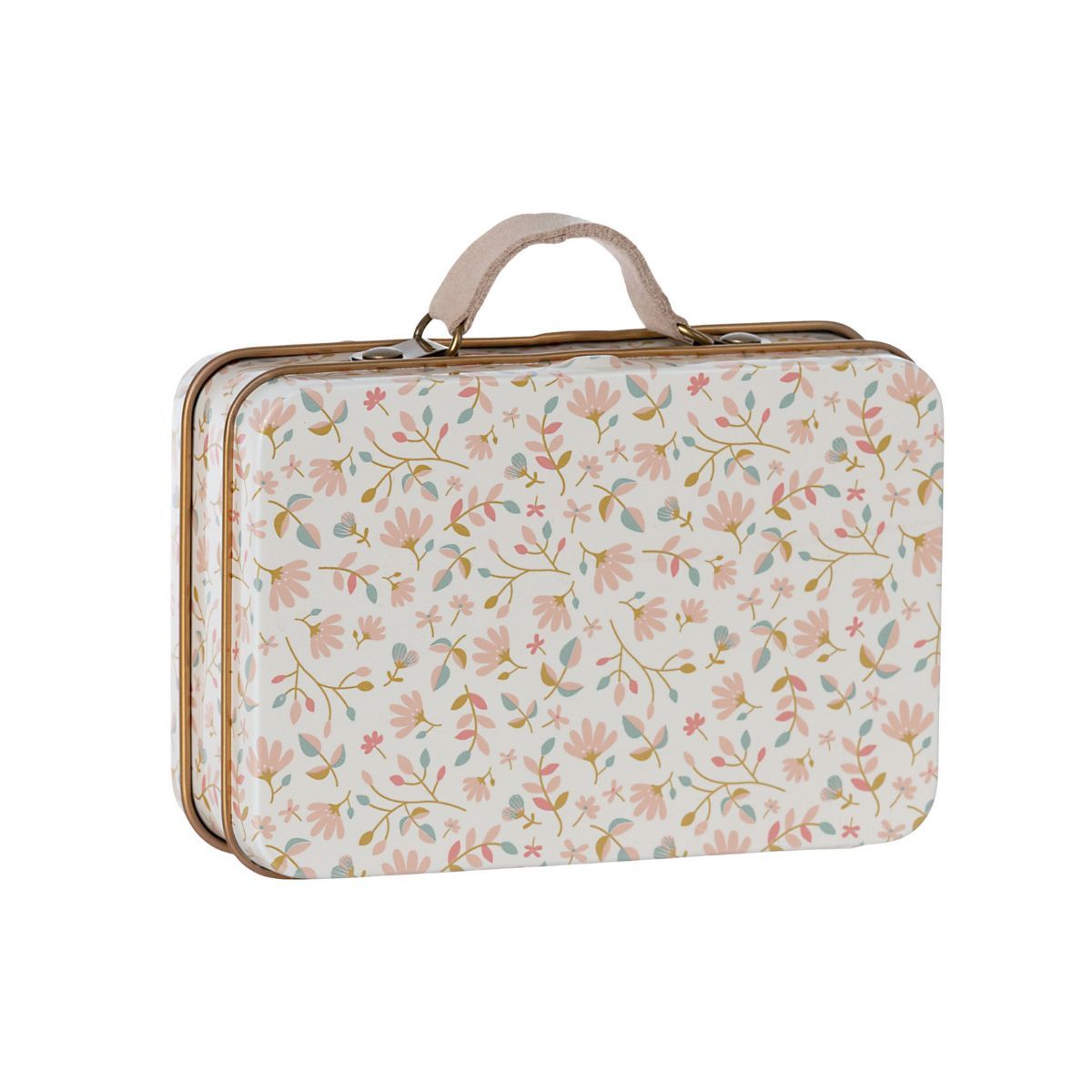 Maileg merle kuffert med rosa blomster og rosa hank