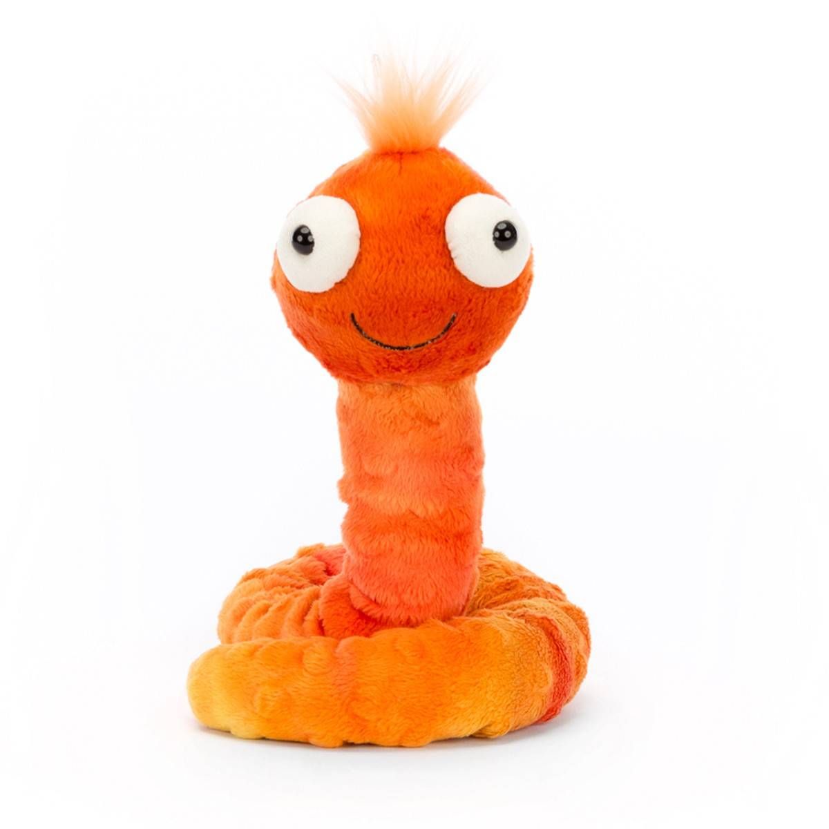 Jellycat orm med store øjne og orange plys