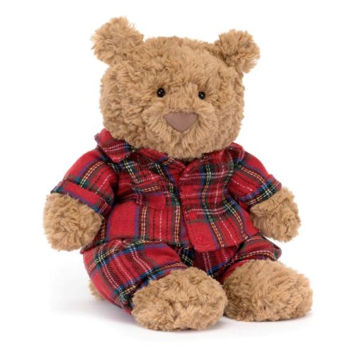Jellycat teddy bjørn med rød-ternet pyjamas