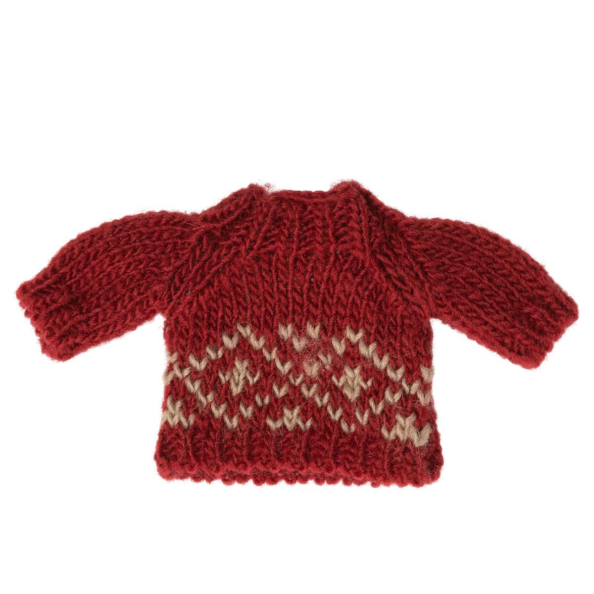 Rød striksweater med hvidt mønster til Maileg mor mus