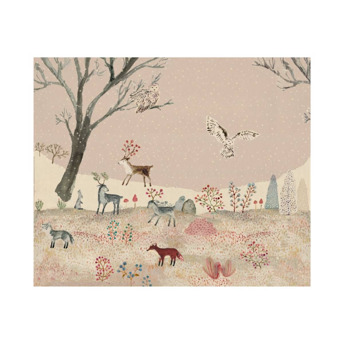 Maileg Gavepapir Winter wonderland med sneugle, rensdyr og en ræv