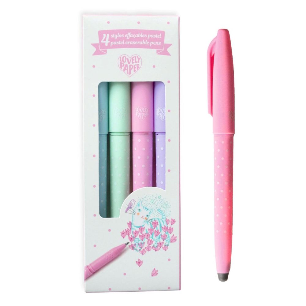 Djeco Lovely Paper Sletbare kuglepenne Pastel 4 stk