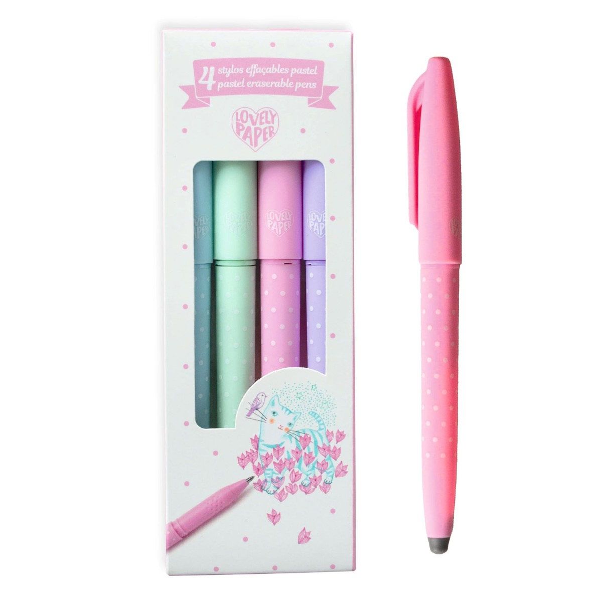 Djeco Lovely Paper Sletbare kuglepenne Pastel 4 stk