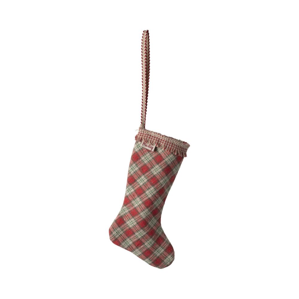 Rødternet julesok fra Maileg. Maileg Juleophæng julesok i stof rød tern