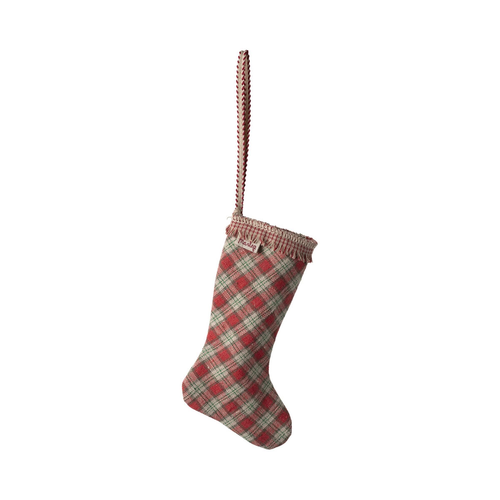 Rødternet julesok fra Maileg. Maileg Juleophæng julesok i stof rød tern