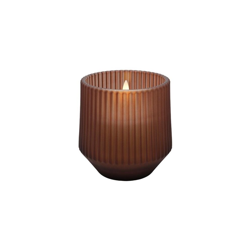 LED duftlys i mat brunt glas, Awaken Wood