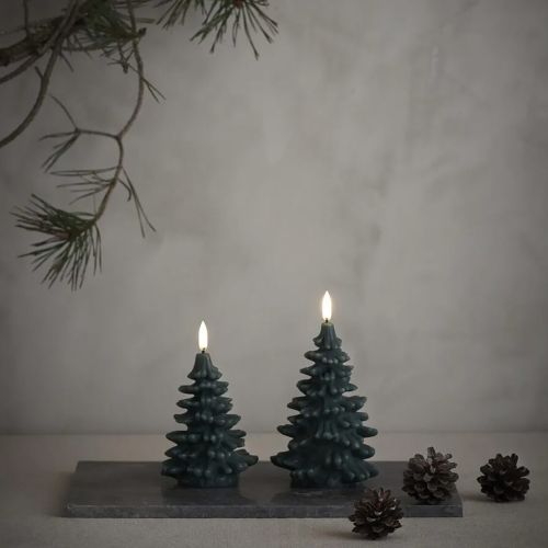 LED Stearinlys juletræ Pine green H15 cm