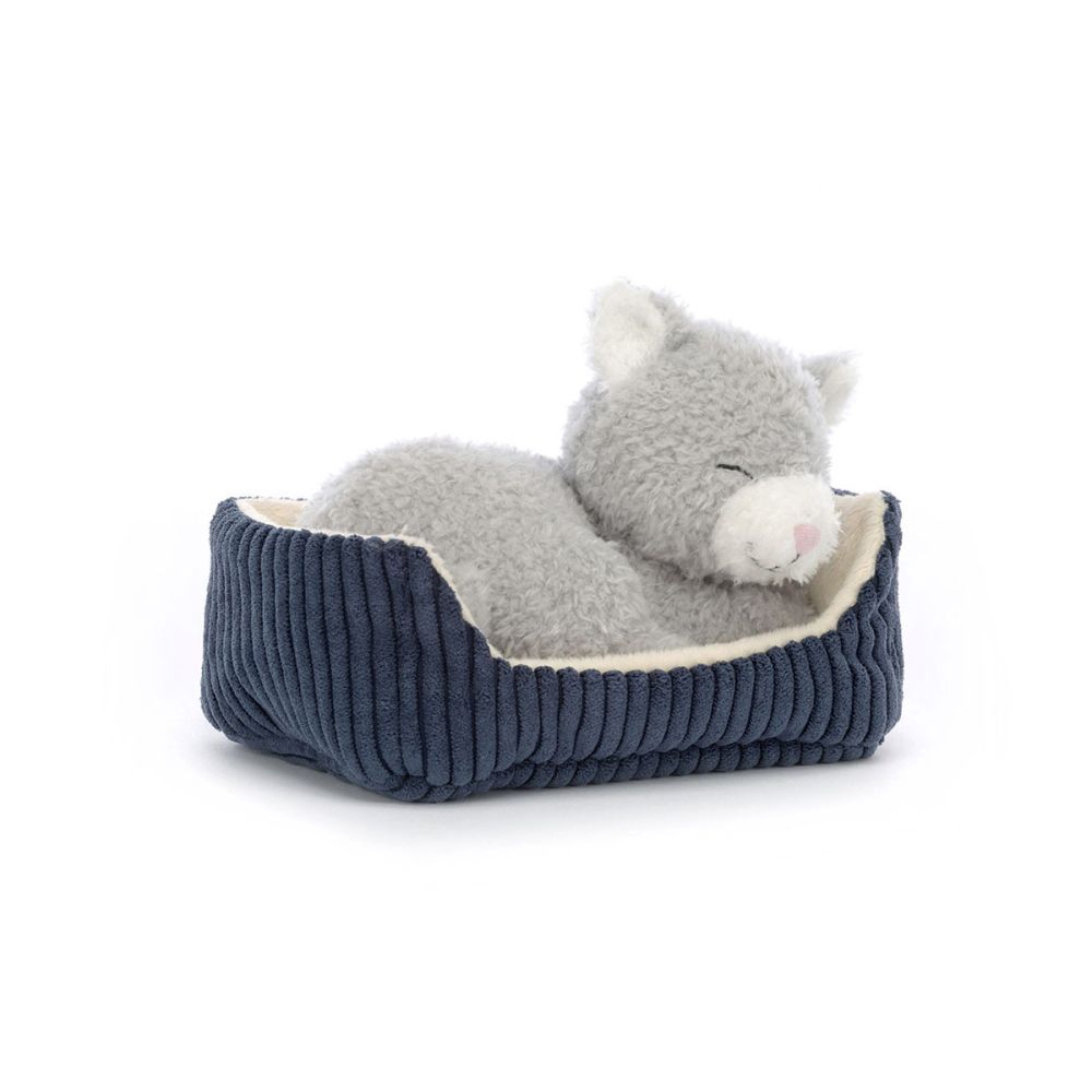Jellycat Bamse Sovende kat i kurv 12 cm