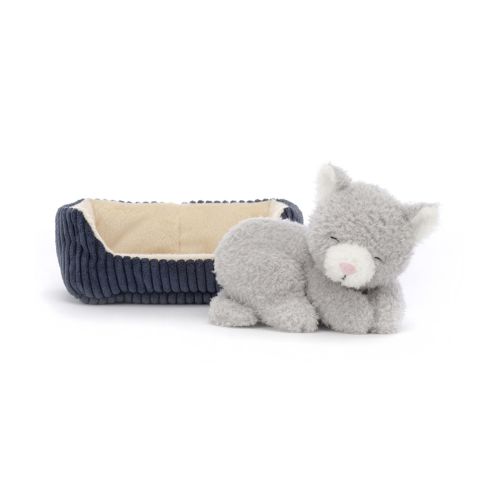 Jellycat Bamse Sovende kat i kurv 12 cm