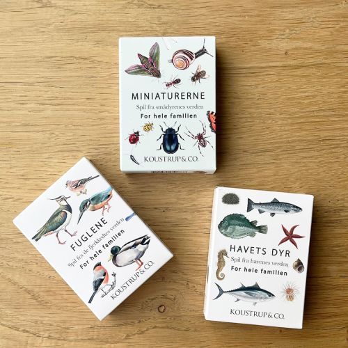 Kortspil med naturviden fra koustrup med miniature, fugle og havets fisk