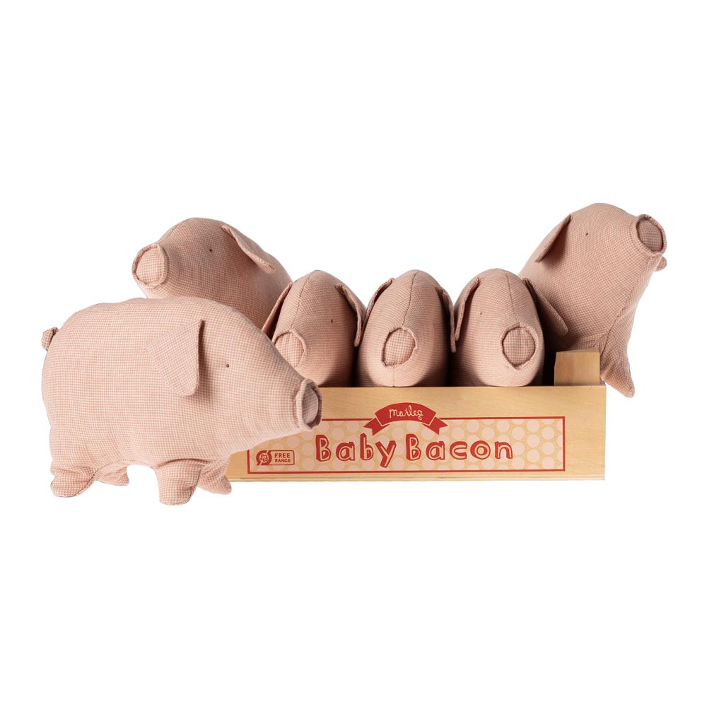 Maileg Baby Bacon 6 small grise i trækasse 