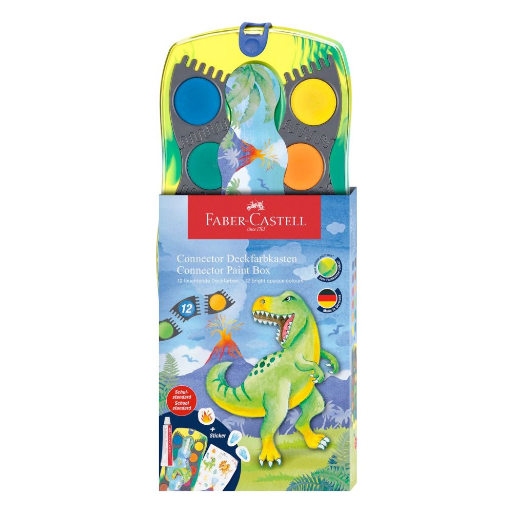 Faber-Castell Dino 12 vandfarver + dæk hvid