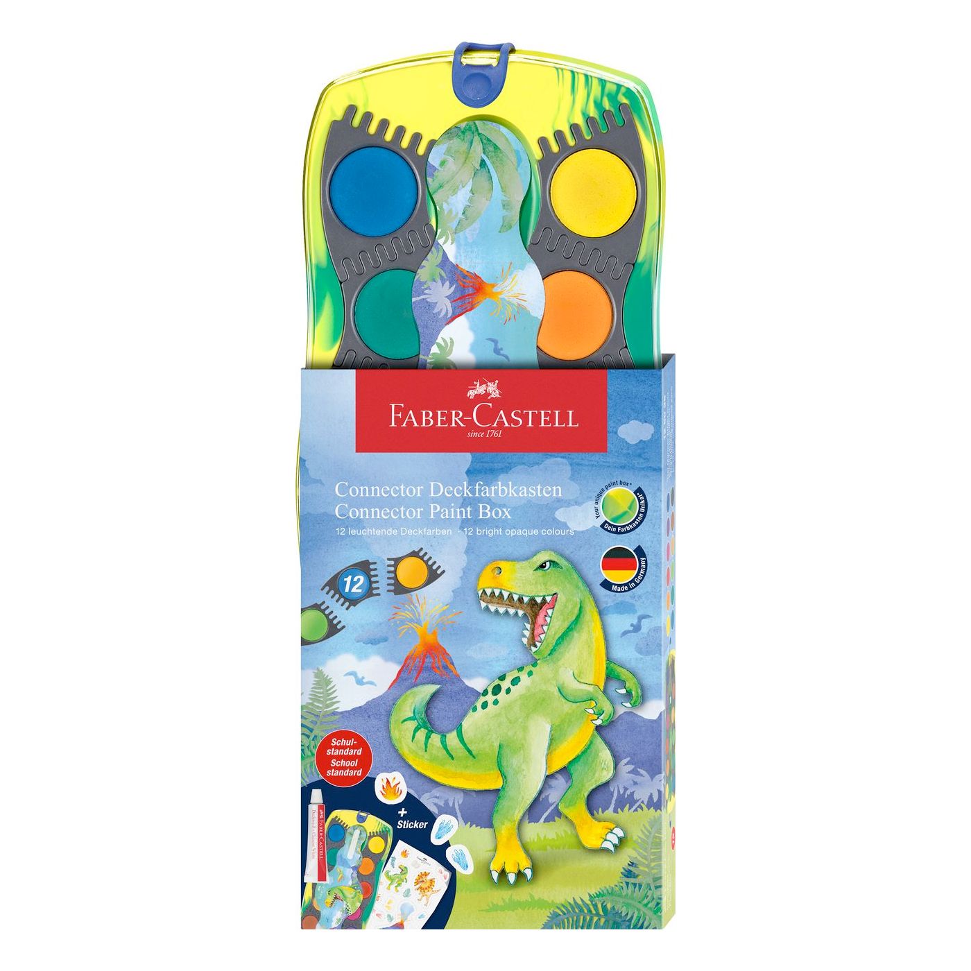 Faber-Castell Dino 12 vandfarver + dæk hvid