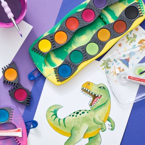 Faber-Castell Dino 12 vandfarver + dæk hvid