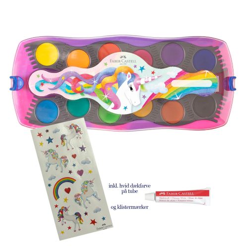 Faber-Castell Unicorn 12 vandfarver + dæk hvid