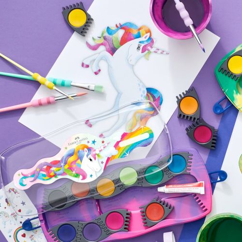 Faber-Castell Unicorn 12 vandfarver + dæk hvid