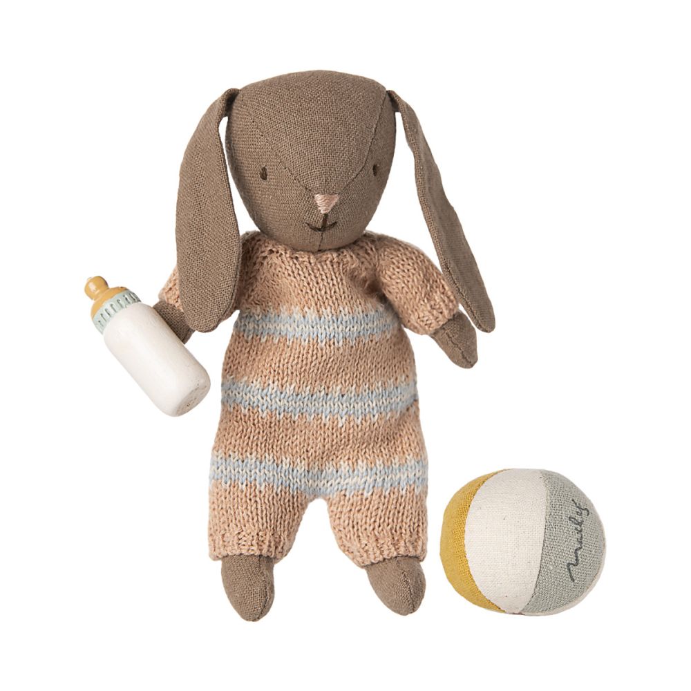 Maileg Micro brun Bunny inkl tilbehør - Støvet rosa