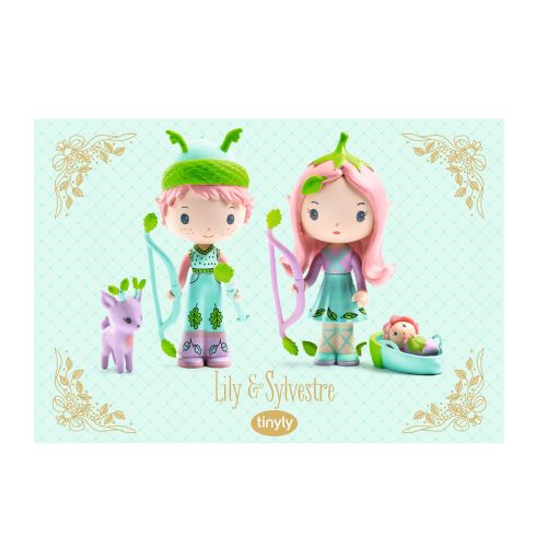 Djeco tinyly figur par - Lily og Sylvestre i elvetøj med buer og pil.