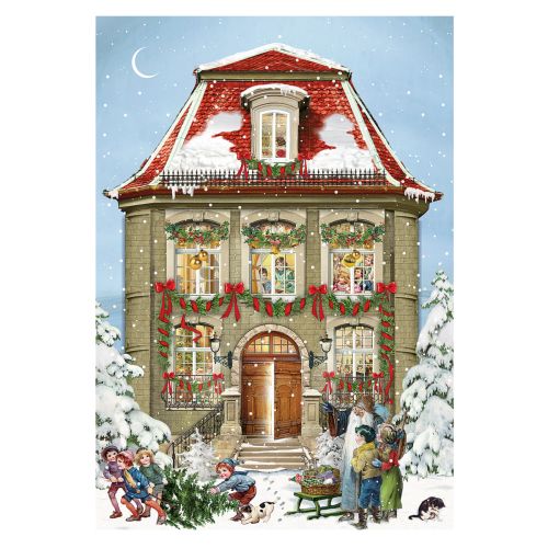 Mini julekalender julekort Julehuse 4 ass 1 stk 